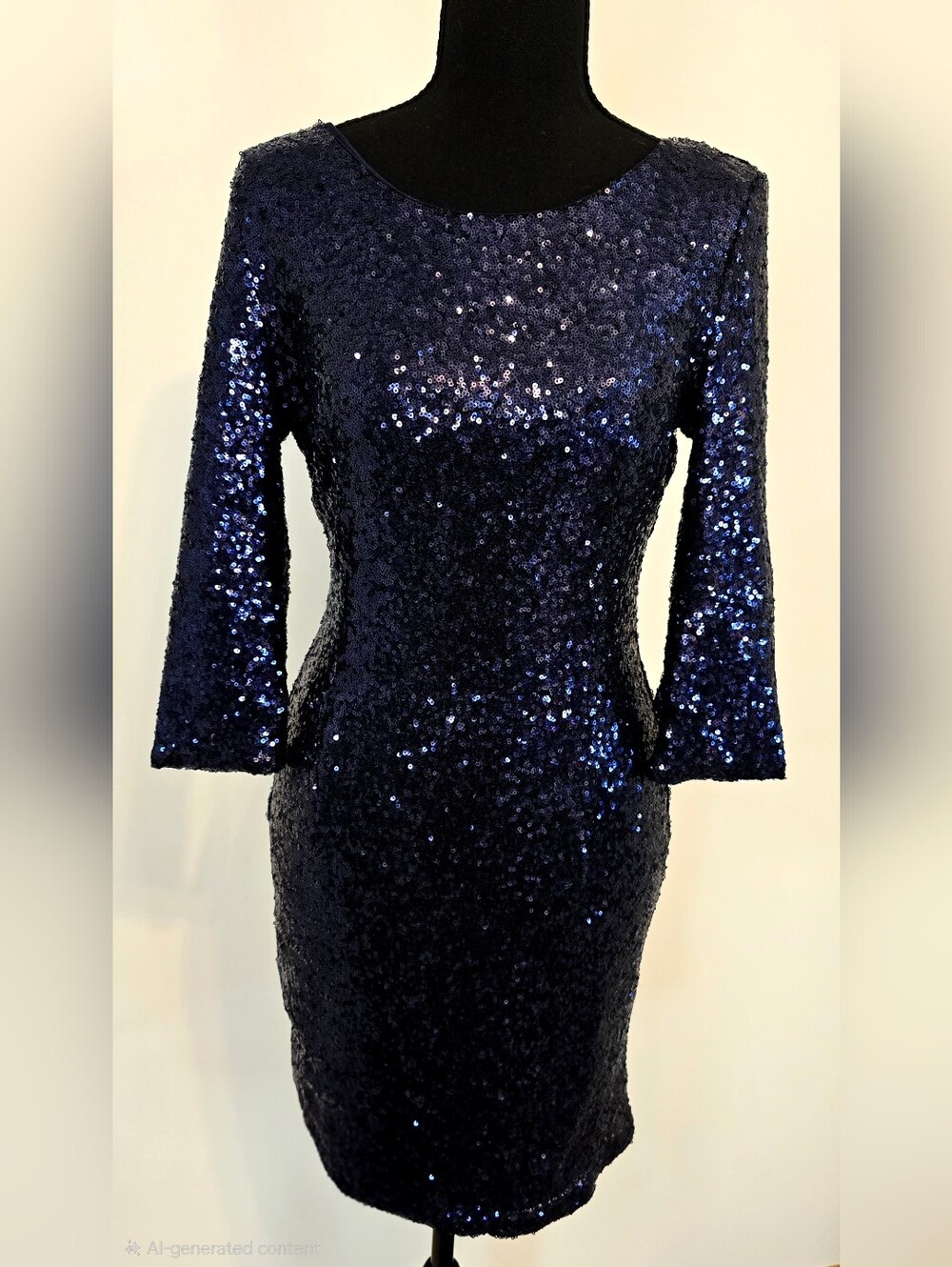 Lulus Navy Sequin Cocktail Dress Bell Sleeve Bodycon Holiday Party Glam Sexy - Picture 2 of 7